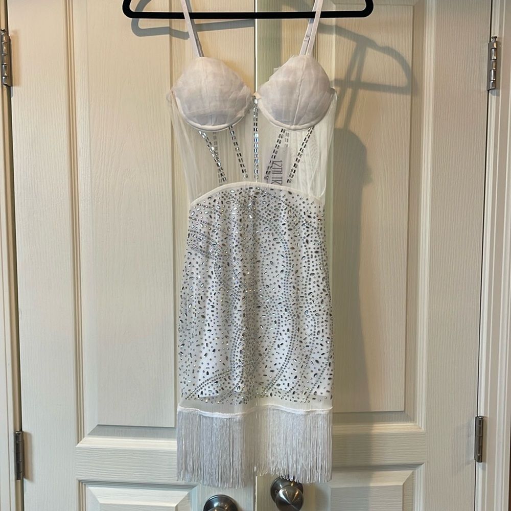 12th Tribe White and Silver Mini Dress